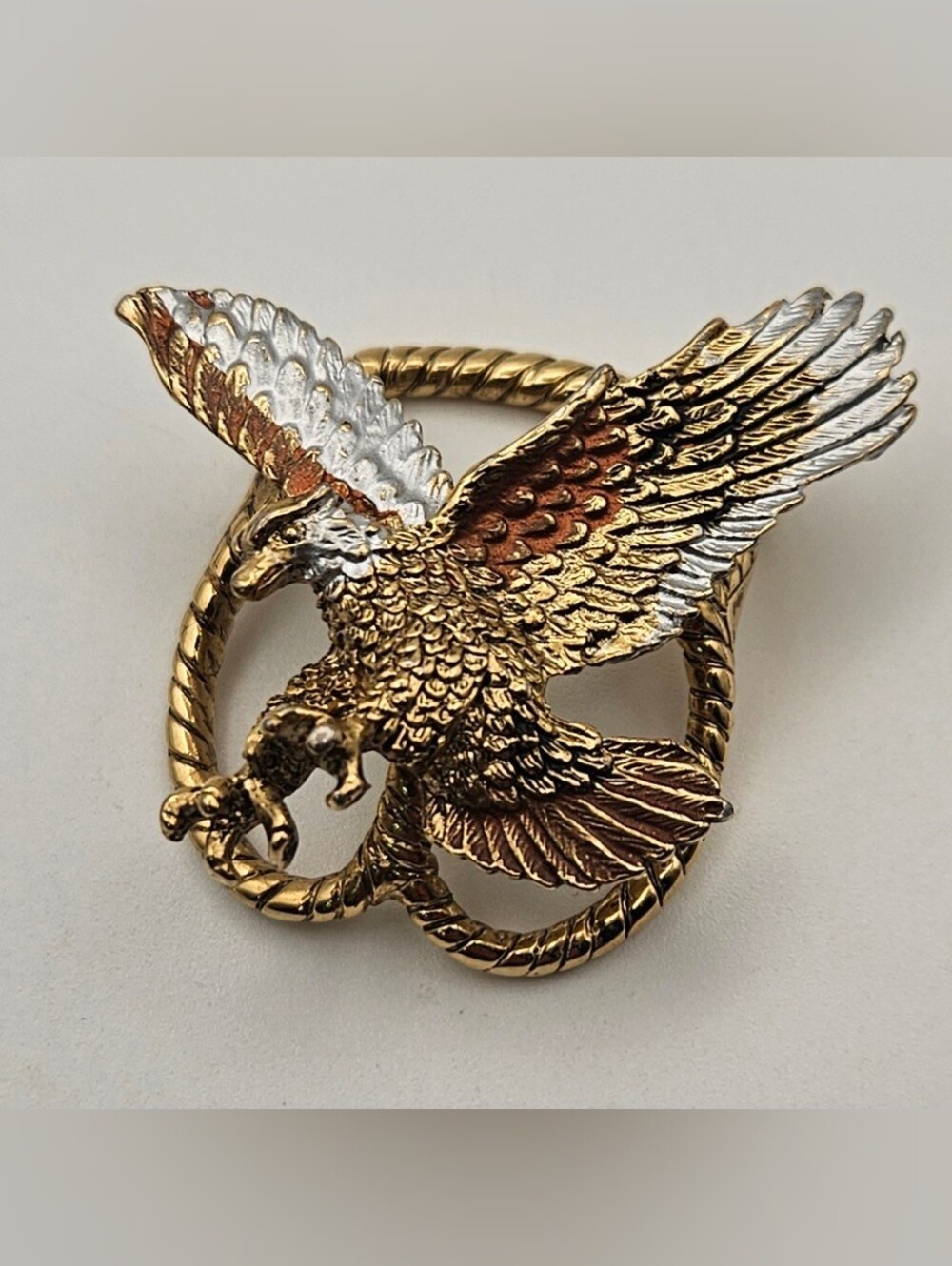 Eagle Bolo Tie Slide Or Scarf Ring Clip Gold Tone